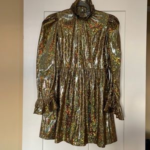 Batsheva - Mini Prairie Dress In Gold Holographic